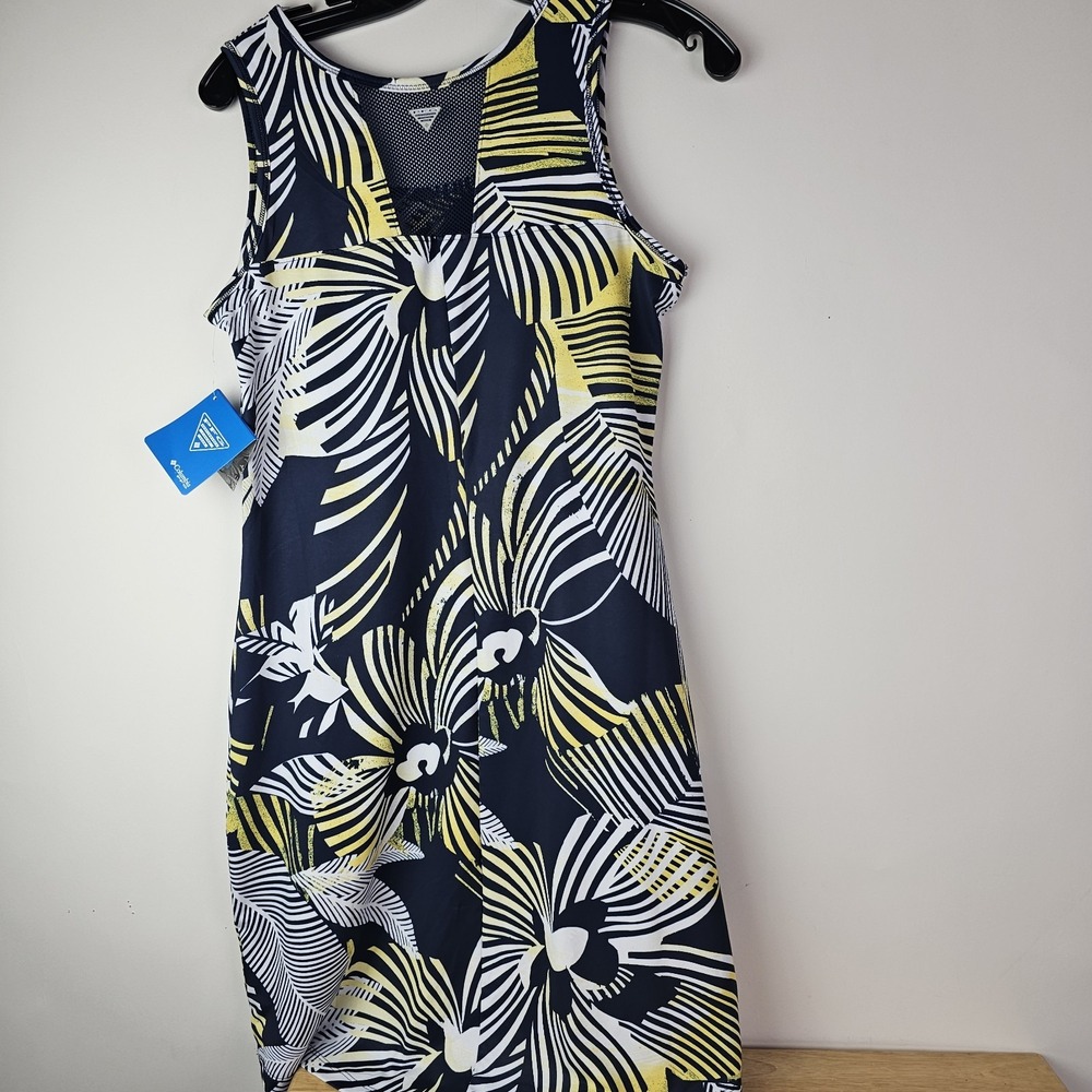 Columbia Womens Medium NWT $50 Midway Bay Sleeveless Dress Blue Yellow Hawaiian - Picture 9 of 12